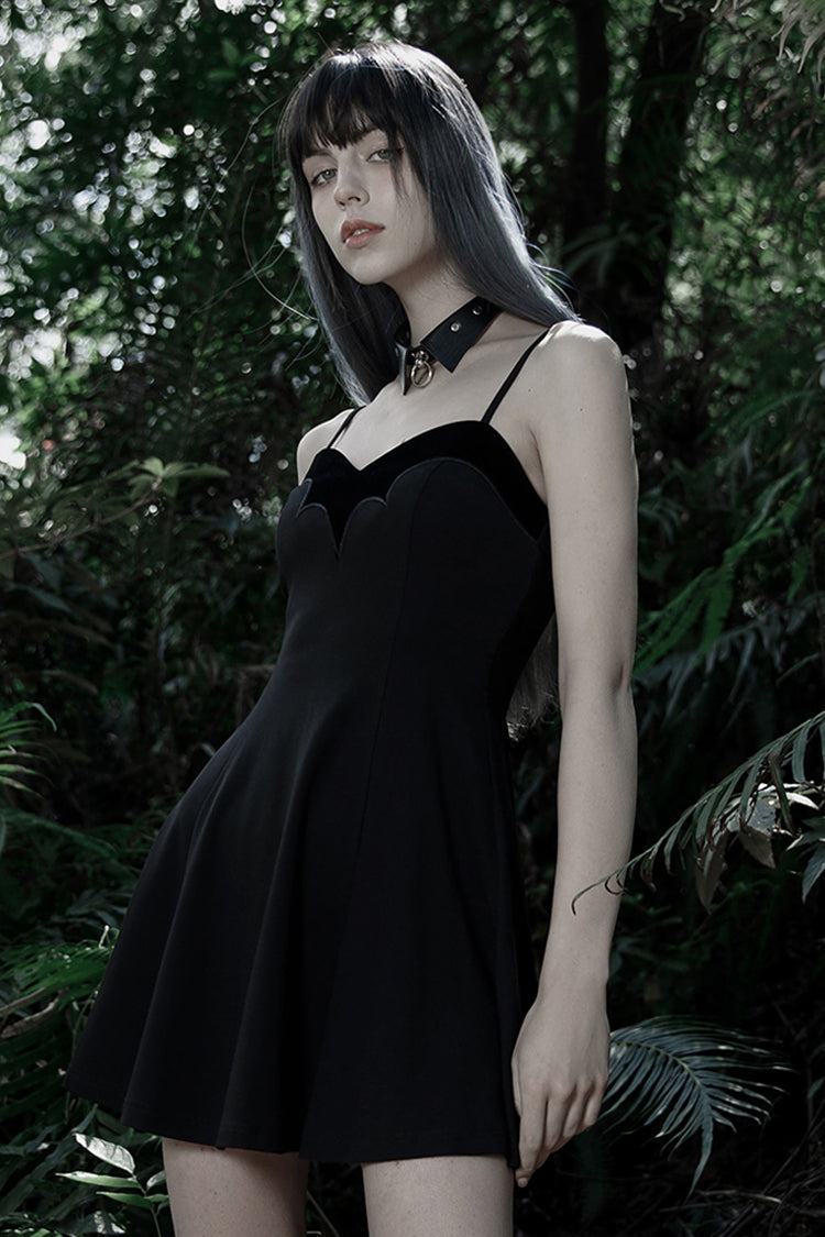 Black Bat Fleece Embroidered Sun Gothic Suspender Women's Dress - Product - 2