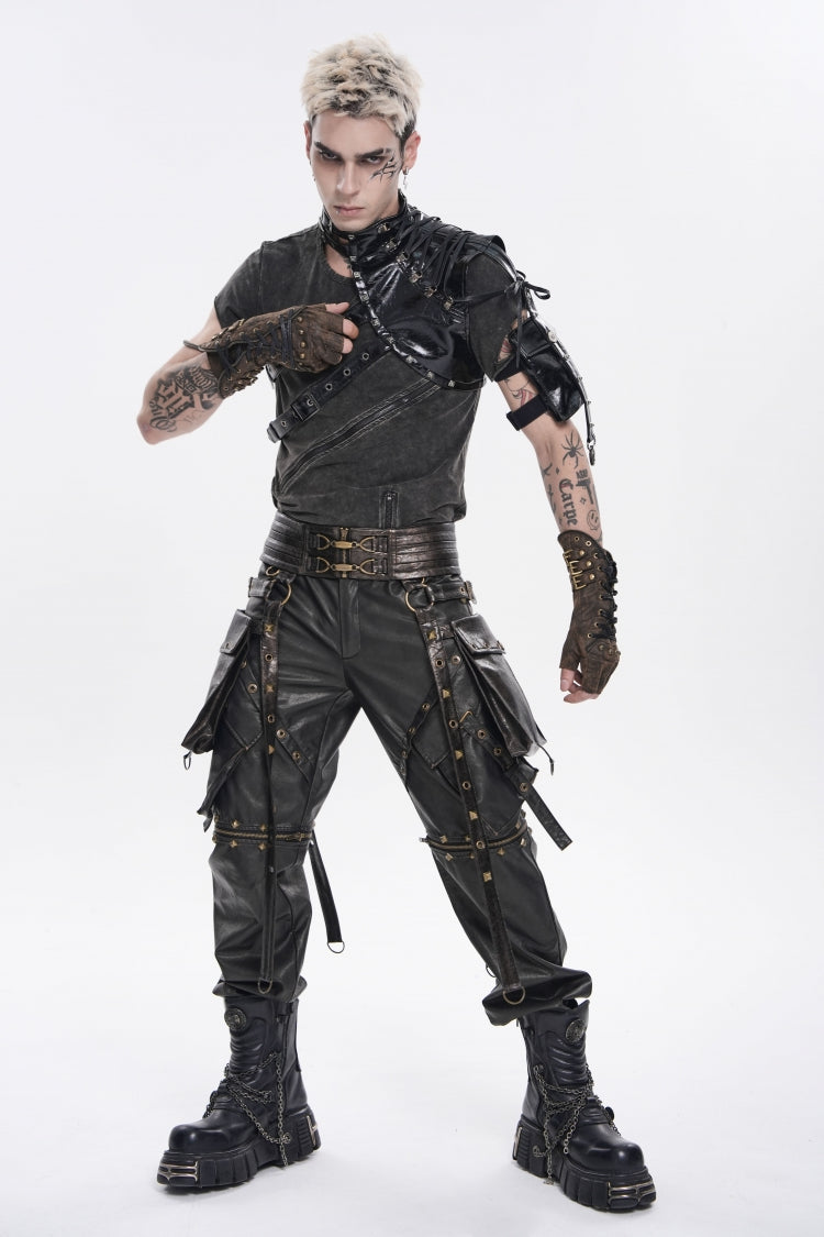 Black Lace-Up Slim Asymmetric Buckled Eyelet Men's Punk Cool Accessory Body Harness - Product - 4