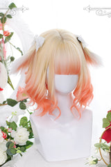 Orange Gradient Animal Ears Irregular Curly Sweet Lolita Wigs - Product - 2