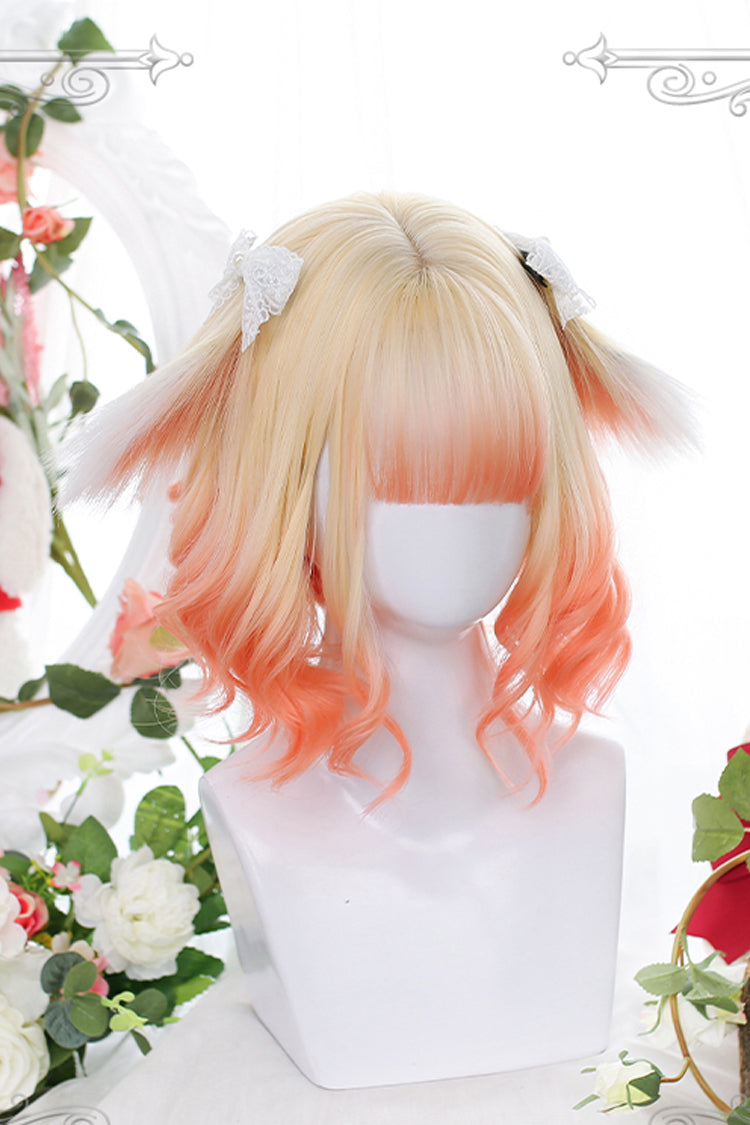 Orange Gradient Animal Ears Irregular Curly Sweet Lolita Wigs - Product - 2