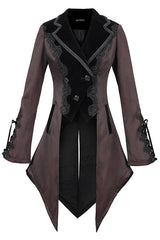 Red And Black Wavy Stripes Jacquard Long Fake Two Pieces Womens Gothic Coat - Product - 5