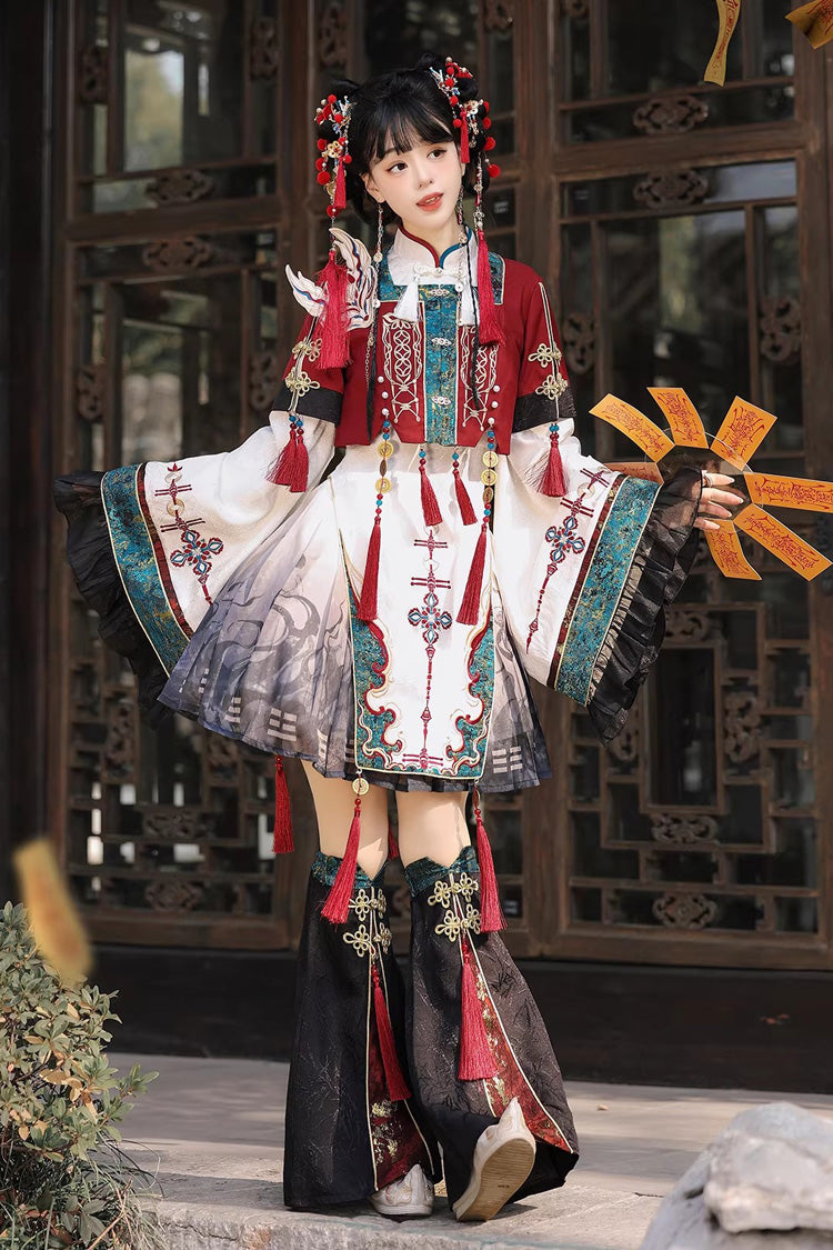 Multi-Color [Fox Trace Codex] Stand Collar Long Sleeves Printed Embroidered Classic Chinese Style Elegant Lolita Dress - Product - 9