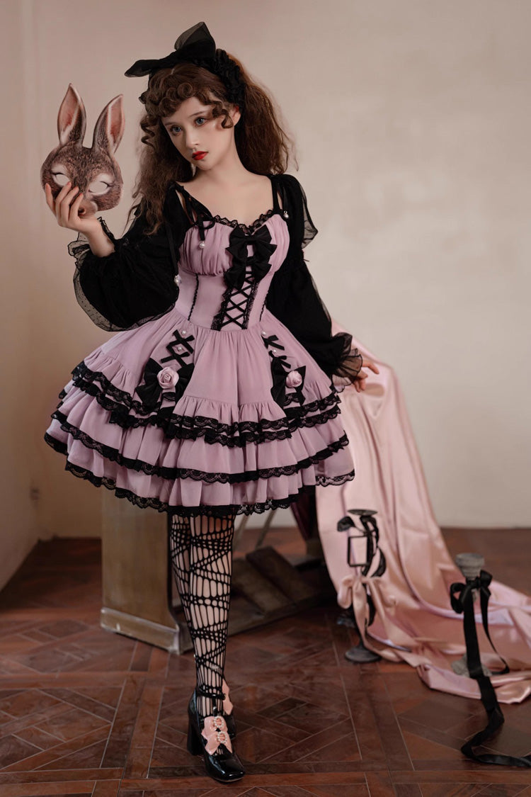 Black/Purple Dance Music Long Sleeves Multi-layer Ruffle Bowknot Sweet Princess Lolita Dress - Product - 7