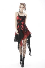 Black/Red Irregular Tie-dyed Patchwork Women's Punk Slip Dress - Product - 10