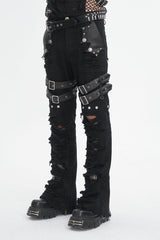 Black High Waisted Ripped Detachable Tassels  Men's Punk Pants - Product - 3
