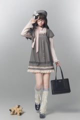 Grey [Polka Dot Bouclé] Round Collar Long Sleeves Printed Ruffled Faux Two-Piece Sweet Japanese Lolita Dress - Product - 6