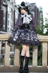 Black/Purple [Magic Troupe] Printed Ruffled Sweet Classic Lolita Skirt Set - Product - 8