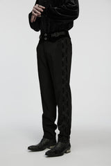 Black Embroidered Lace Buckled Men's Gothic Pants - Product - 5