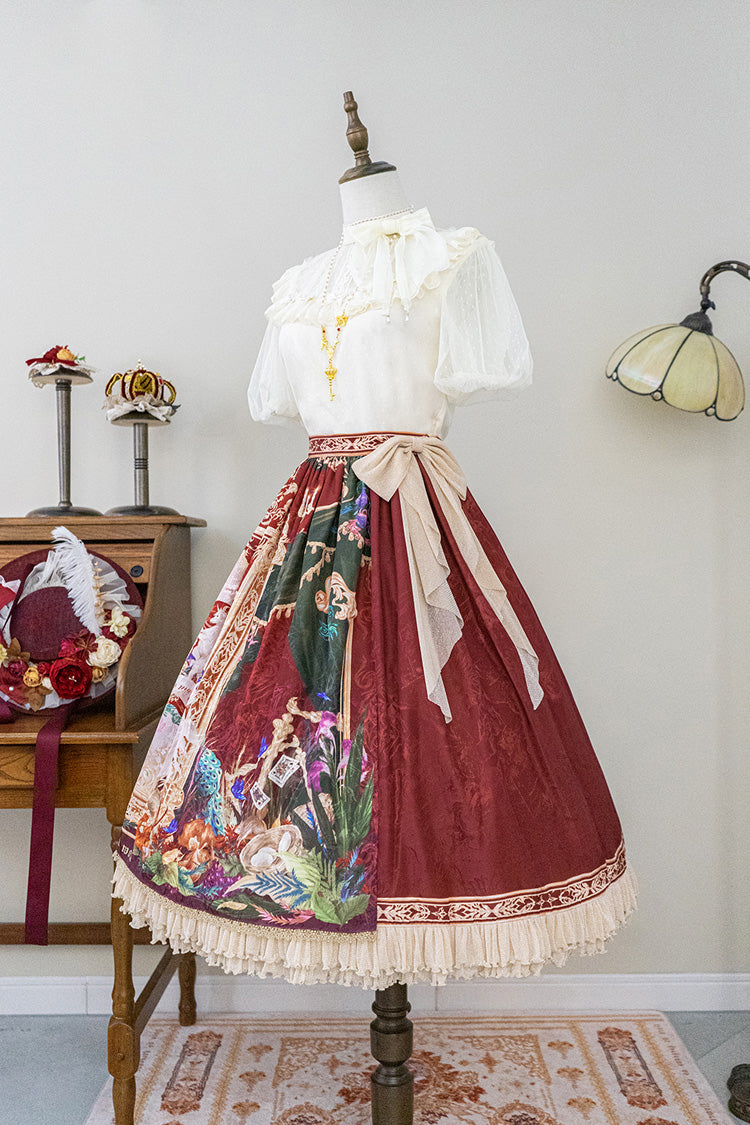 Red [Kaleidoscope of Dreams] Oil Print Side Cardigan Sweet Vintage Gorgeous Lolita Skirt - Product - 15