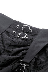 Black Women's Gothic Princess High Waisted Lace Lace-Up Buckled High/Low Tail Hem Maxi Skirt - Product - 12