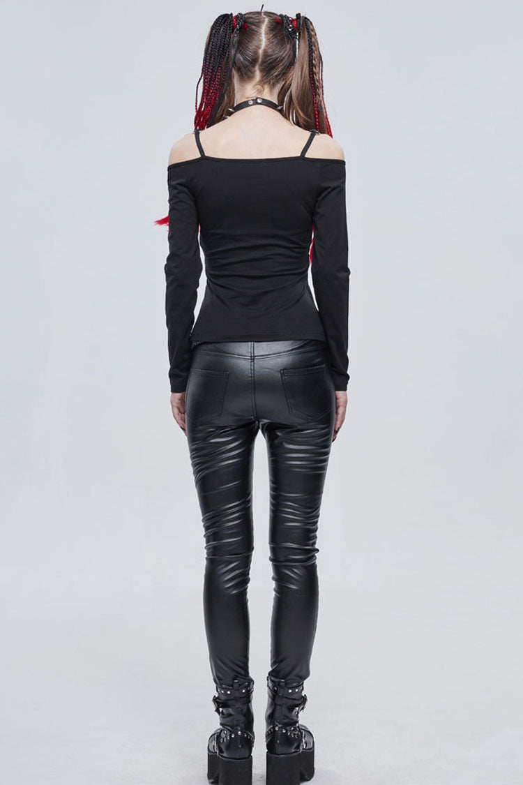 Black Punk Devil Sheep Head Printed Long Sleeves Off The Shoulder Women's Shirt - Product - 9