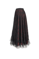 Black/Red Lace Flower Mesh Hem Paneled Ruffles Lace Big Swing Women's Gothic Skirt - Product - 6