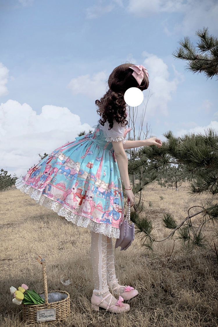 Green Doll Playground Print Ruffle Bowknot Sweet Lolita Jsk Dress - Product - 5