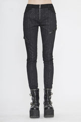 Black Punk Circuit Printed Leather Loops Womens Pants - Black - 1