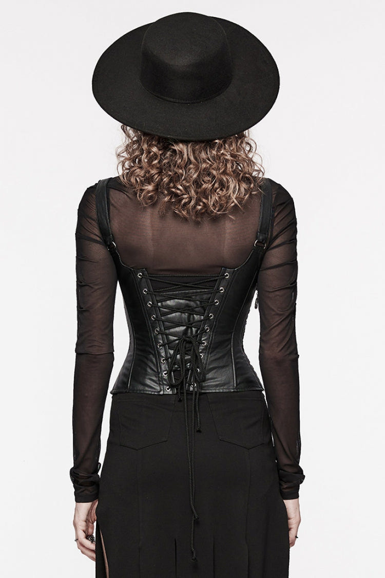 Black Stitching Lace Lace-Up Women's Underbust Gothic Corset - Product - 3