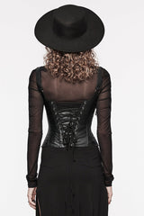 Black Stitching Lace Lace-Up Women's Underbust Gothic Corset - Product - 3