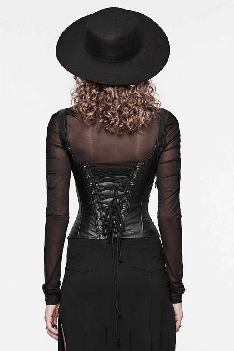 Black Stitching Lace Lace-Up Women's Underbust Gothic Corset - Product - 3