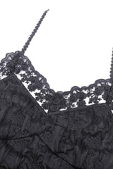Black Off Shoulder Halterneck Lace Crinkle Women's Gothic Tank Top - Product - 11