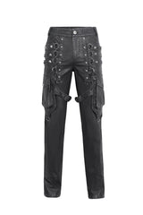 Black Big Pocket Faux Leather Men's Gothic Pants - Product - 5