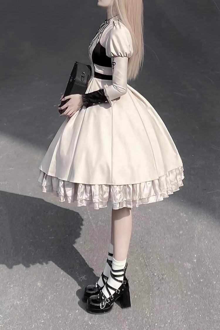 White Long Sleeves Multi-layer Moon Talisman Print Ruffle Gothic Lolita Dress - Product - 4