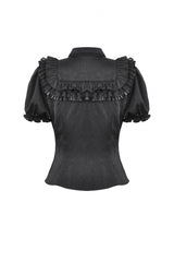 Black Point Collar Short Puff Sleeves Ruffled Women's Gothic Blouse - Product - 17