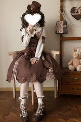 Brown [Teddy Chocolate Bar] Printed Embroidered Bow Lace-Up Classic Lolita Jsk Dress and Skirt - Product - 8
