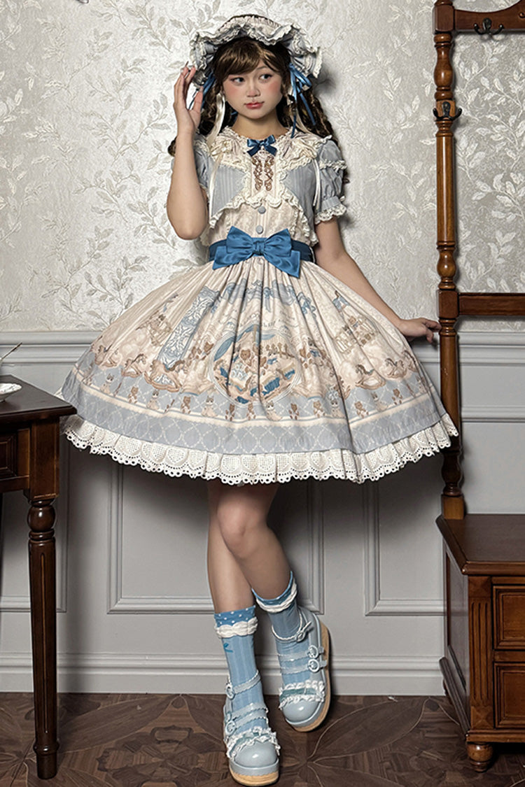 Sea Salt Fairy Tale Doll Short Sleeves Print Ruffle Bowknot Sweet Lolita Dress 2 Colors - Product - 10