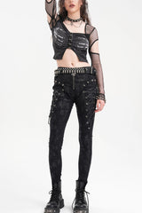 Black Skull Rivets Lace-Up Women's Punk Pants - Product - 6