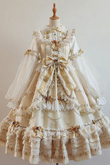 Gold Hanayome Bowknot Princess Multi-Layer Ruffled Sweet Lolita JSK Dress - Gold - 1
