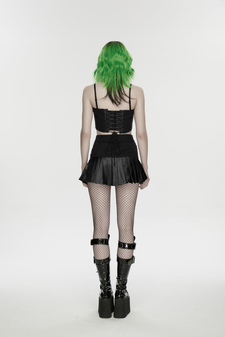 Black Asymmetric Buckled Pleated Women's Punk Skirt - Product - 2
