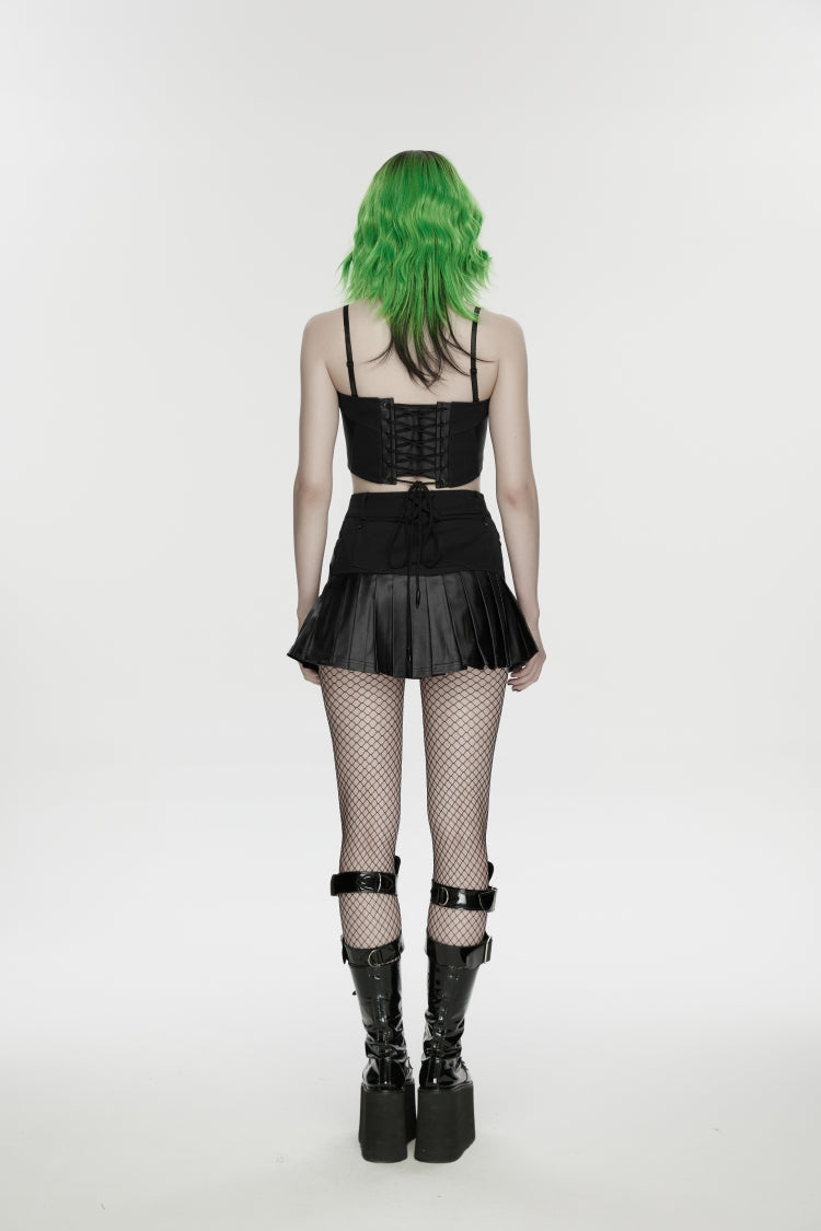 Black Asymmetric Buckled Pleated Women's Punk Skirt - Product - 2
