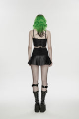 Black Asymmetric Buckled Pleated Women's Punk Skirt - Product - 2