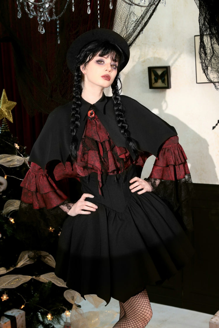 Black/Red Bat Collar Diamond Bat-Shaped Women's Gothic Capelet - Product - 12