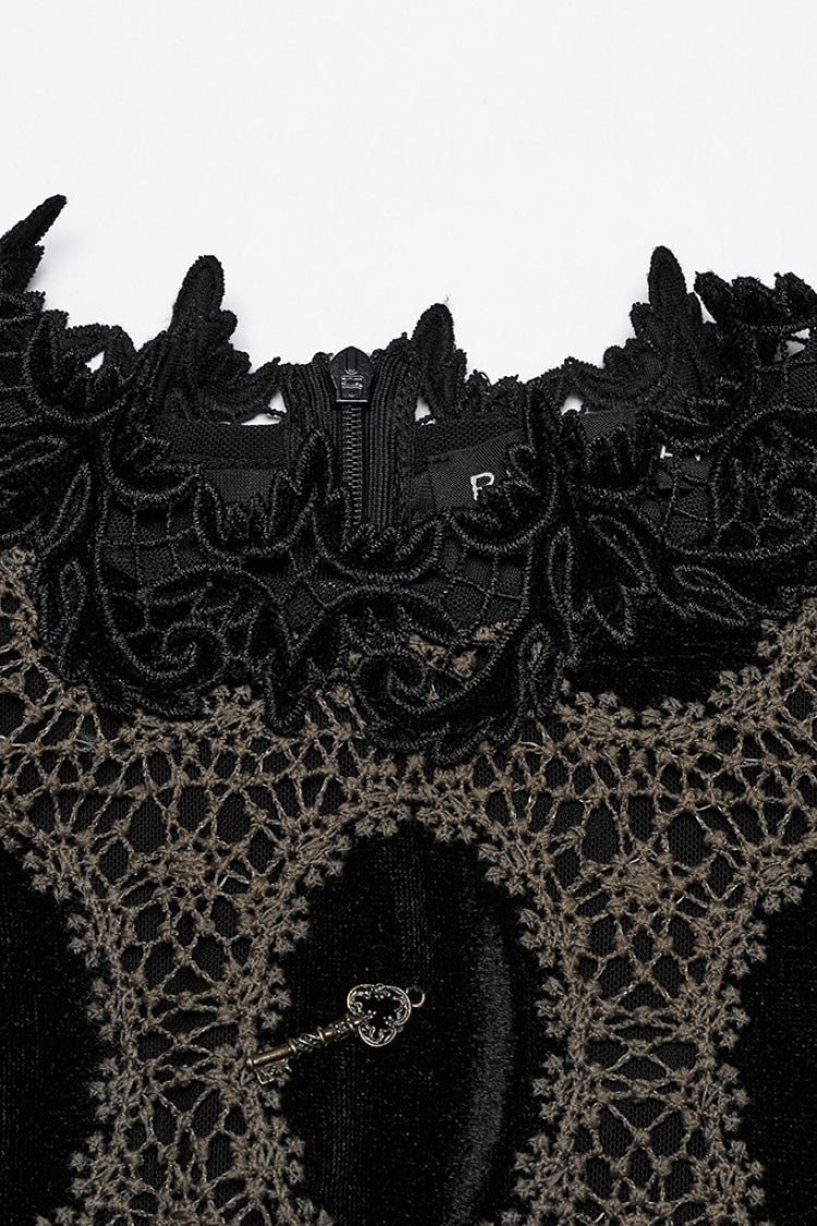 Coffee Long Puff Sleeves Print Embroidery Women's Gothic Blouse - Product - 5