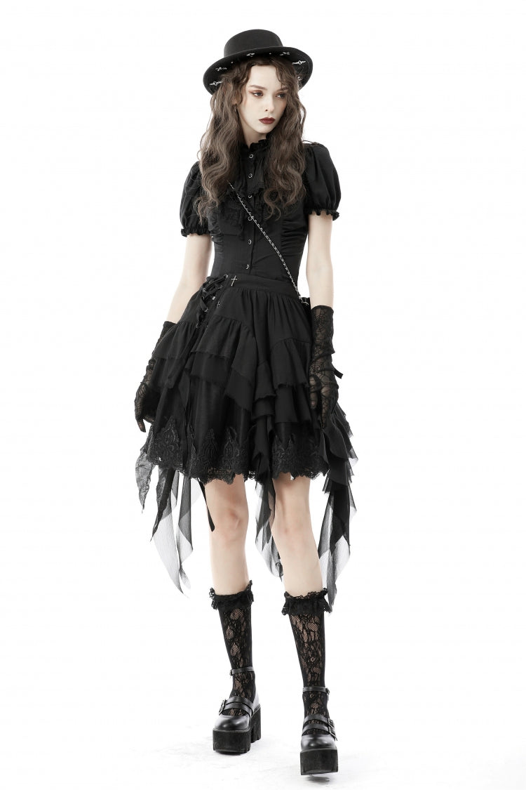 Black Multi-Layered Irrgular Hem Women's Punk Tasseled Skirt - Product - 9