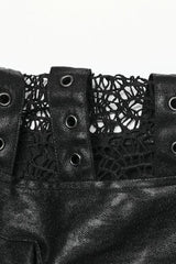 Black Crackled Mesh Hollow Stitching Hooded Mens Steampunk Coat - Product - 9