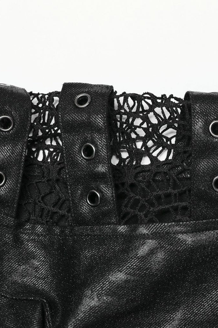 Black Crackled Mesh Hollow Stitching Hooded Mens Steampunk Coat - Product - 9