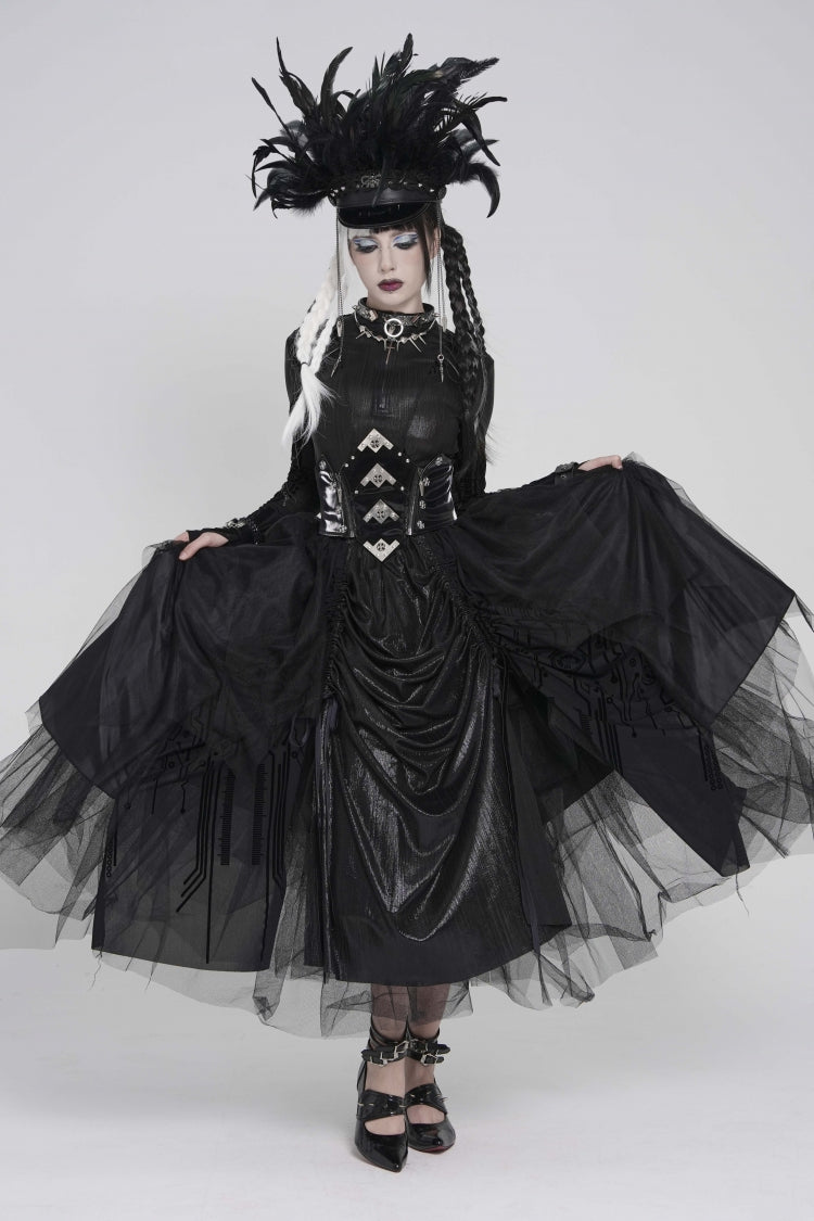 Black Multi-Layered Lace-Up Slim Irregular Asymmetric Eyelet Women's Gothic Long  Skirt - Product - 5