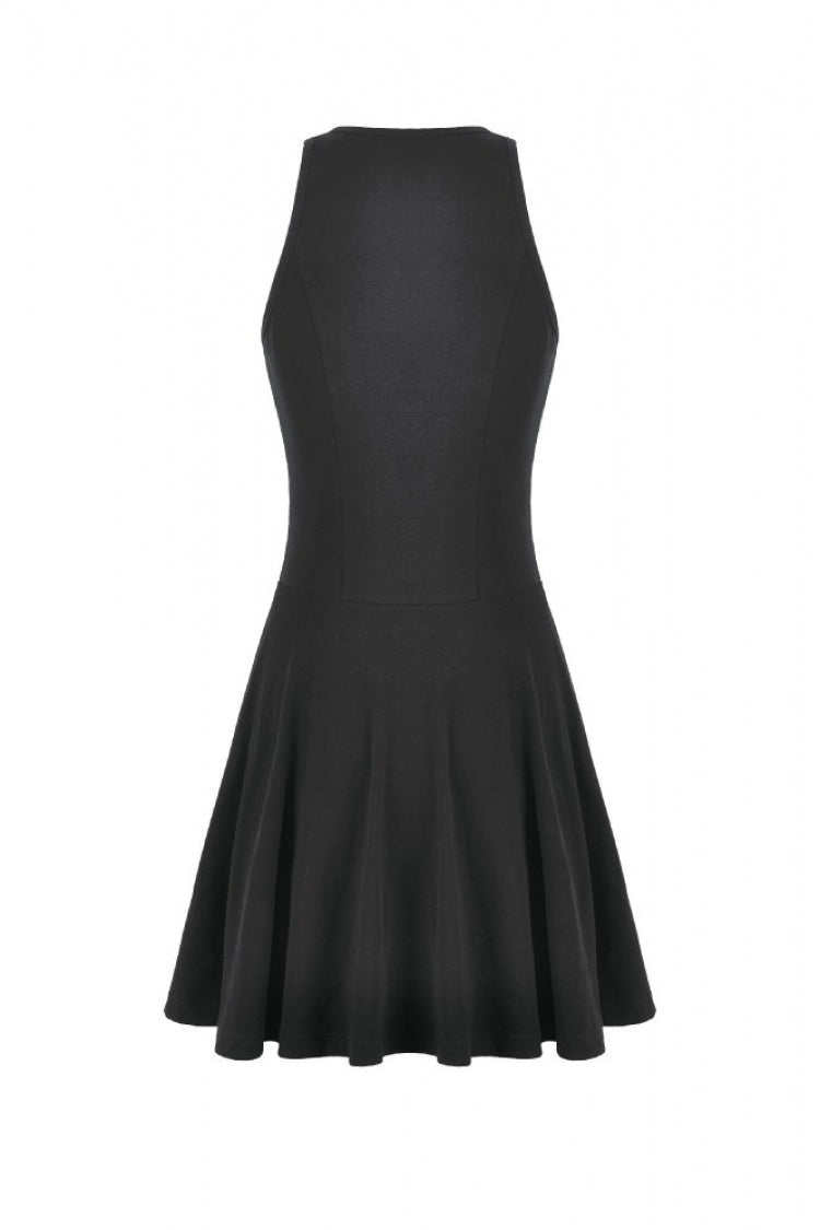 Black Cross Plunging Sleeveless Side Corset Lace-Up Women's Gothic Short Dress - Product - 17