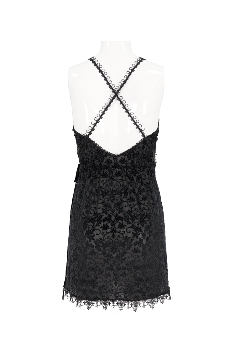 Black Sexy Super V-Neck Velvet Jacquard Lace Lace-Up Women's Gothic Dress - Product - 8