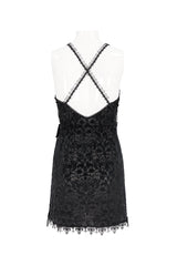 Black Sexy Super V-Neck Velvet Jacquard Lace Lace-Up Women's Gothic Dress - Product - 8