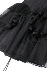 Black V Collar Sleeveless Multi-Layered Lace Trim Lace-Up Women's Gothic Party Slip Graduation Dress - Product - 17