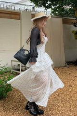 Black/White Square Collar Sleeveless Polka Dot Printed Ruffled Lace Sweet Plus Size Lolita Jsk Dress - Product - 5