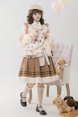 Ivory [Mocha Bear] Print Bowknot Hooded Sweet Lolita Coat - Product - 6