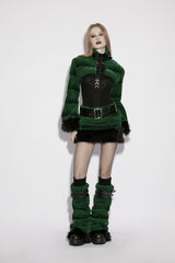 Green Women's Punk Faux Fur Skirt with Belt - Product - 5