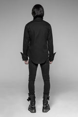 Black Long Sleeve Front Metal Pattern Buckle Sharp Corner Hem Men's Gothic Shirt - Product - 3