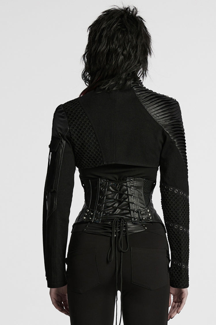 Black Stand Collar Long Sleeves Rivet Women's Gothic Short Jacket - Product - 3