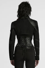 Black Stand Collar Long Sleeves Rivet Women's Gothic Short Jacket - Product - 3