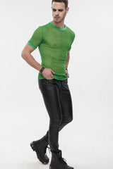 Green Gothic Crew Neck Diamond-Shaped Net Hyperelastic Short Sleeve Men's T-Shirt - Product - 6