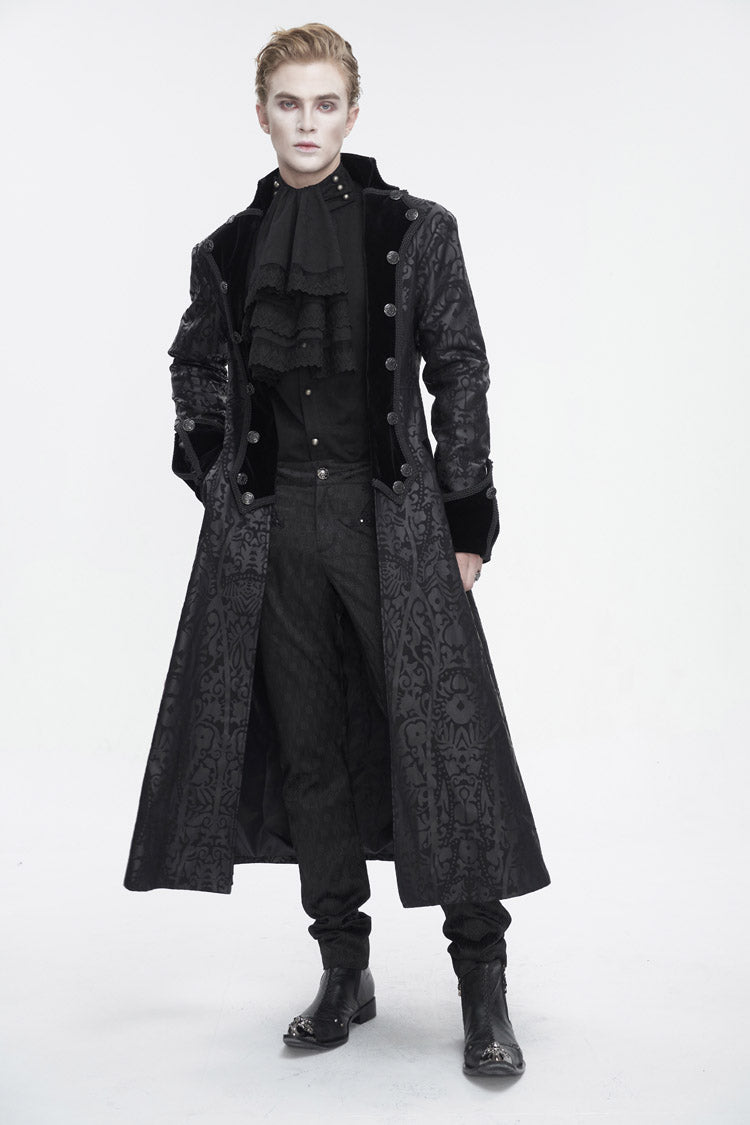 Black Stand Collar Totem Printed Long Men's Gothic Coat - Product - 3